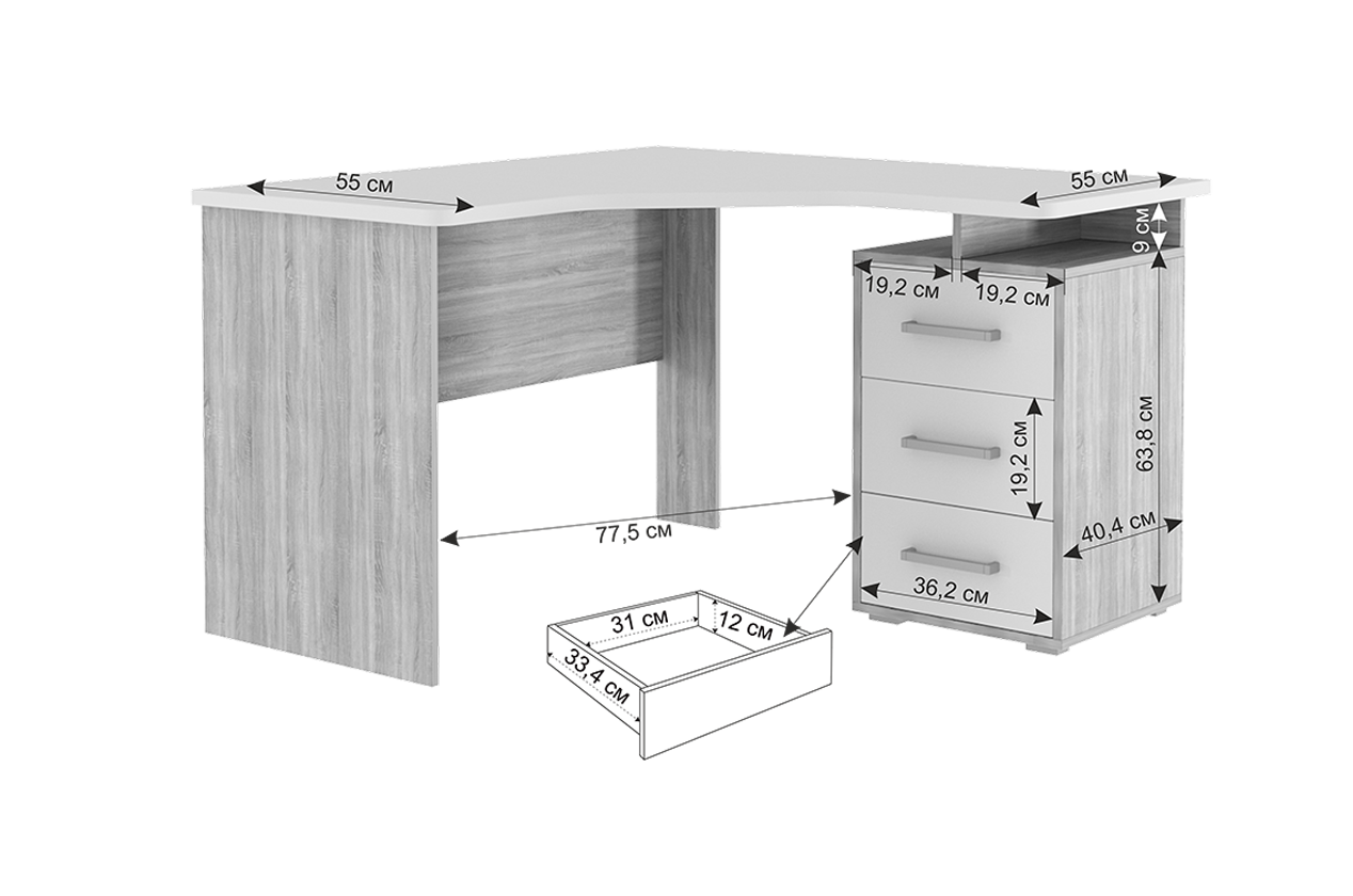 Стол компьютерный 1200 угловой «Лайт-2» дуб сонома/белый